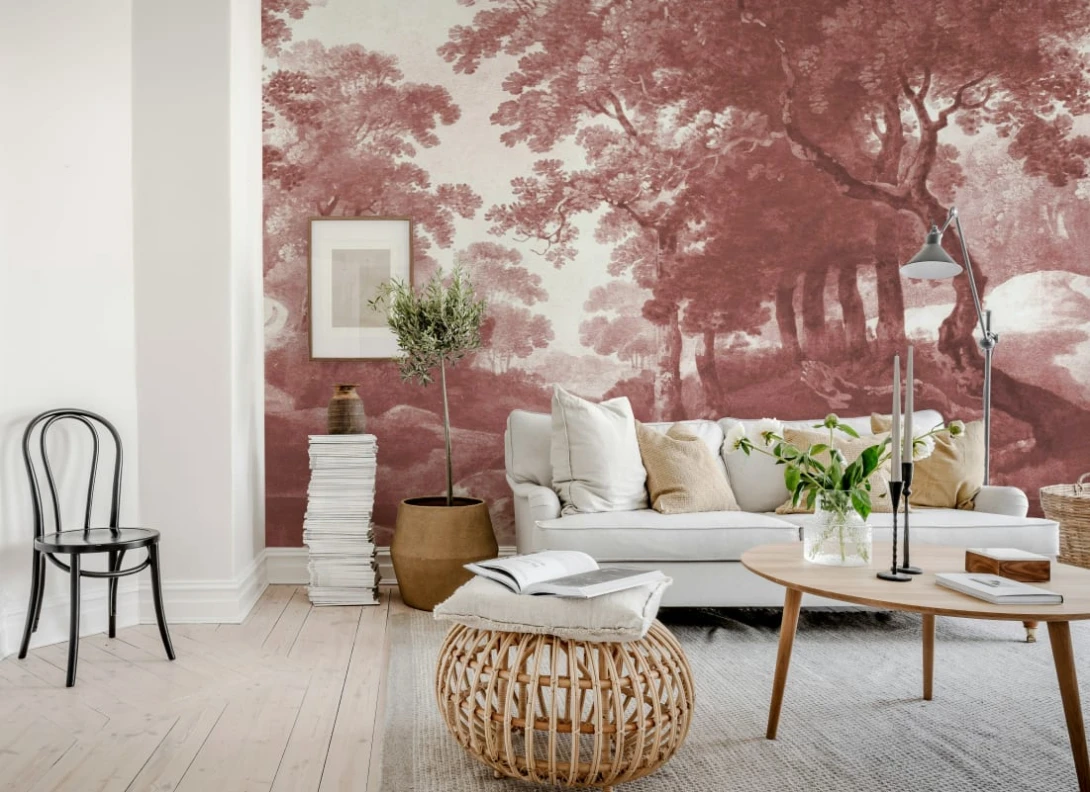 Rebel Walls R20917 Pops The Vintage Grove Burgundy - mural w drzewa