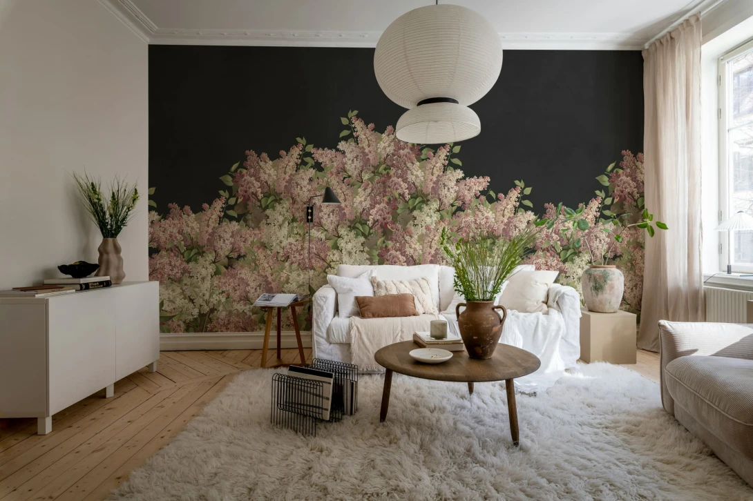 Rebel Walls R20920 Pops Syringa Flowers Black - mural w kwiaty bzu