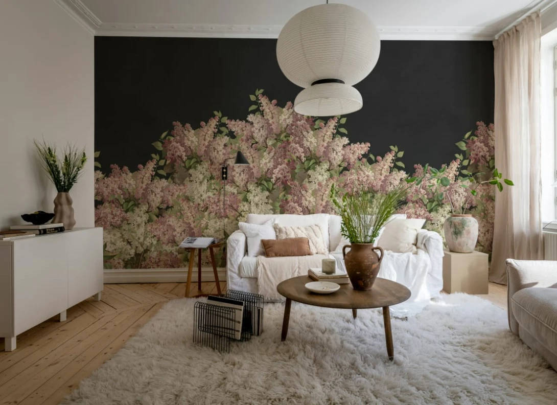 Rebel Walls R20920 Pops Syringa Flowers Black - mural w kwiaty bzu
