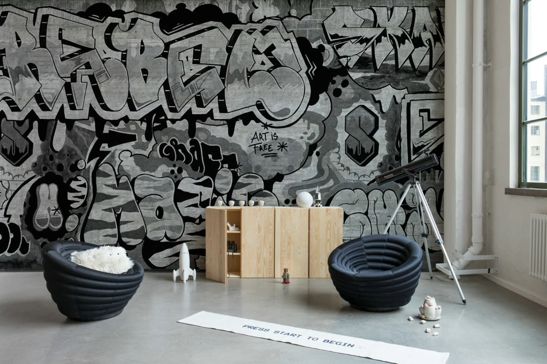 Rebel Walls R21020 Pops Graffiti Black - mural w graffiti