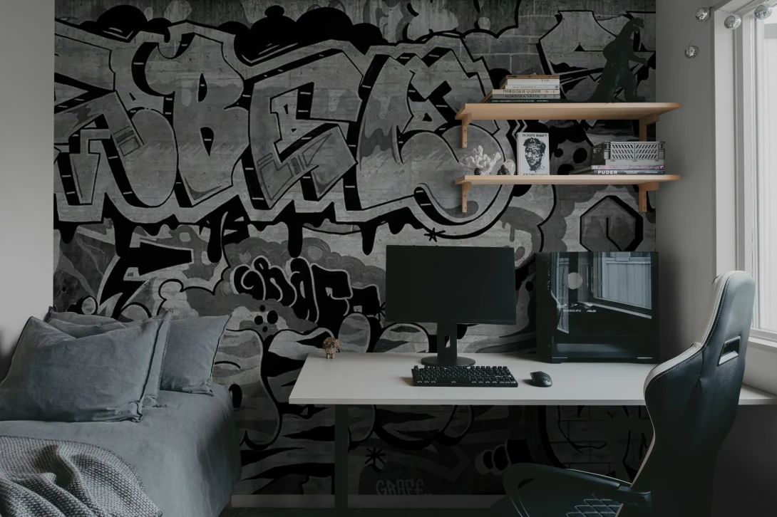 Rebel Walls R21020 Pops Graffiti Black - mural w graffiti