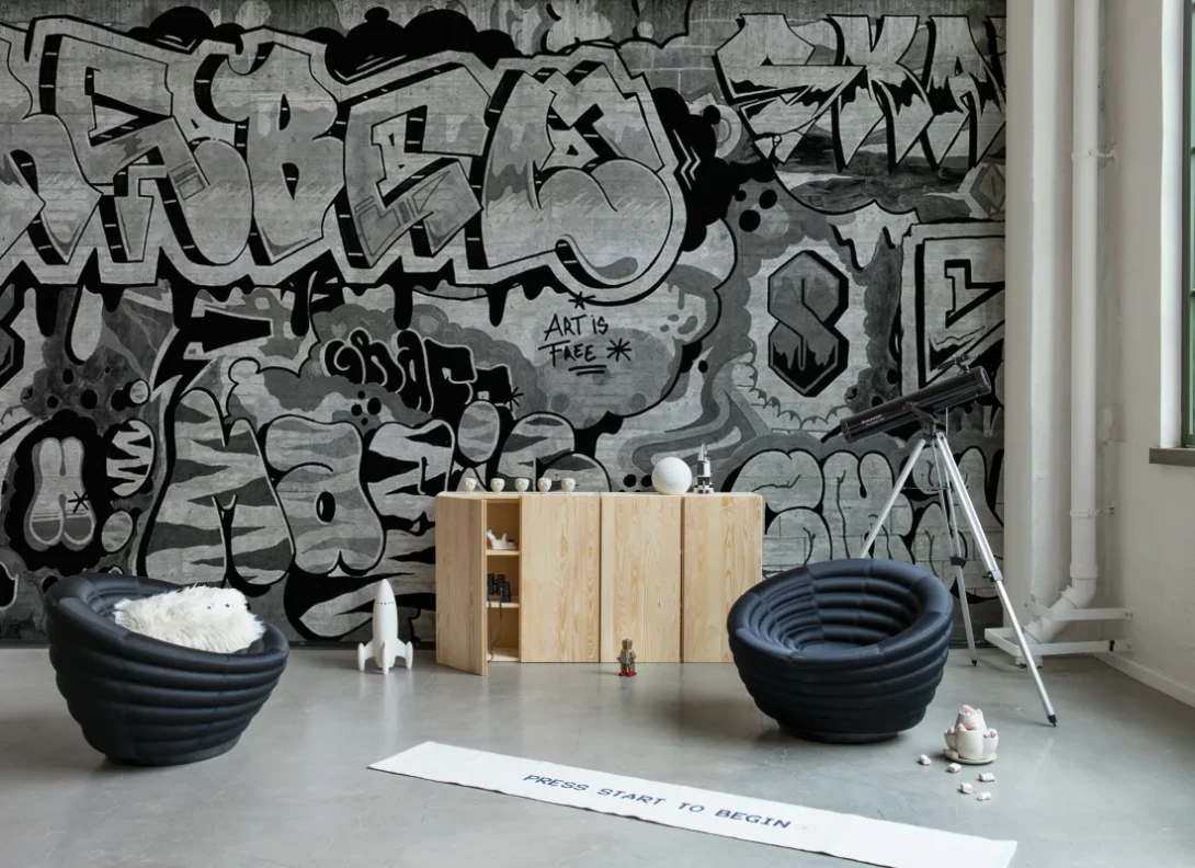 Rebel Walls R21020 Pops Graffiti Black - mural w graffiti