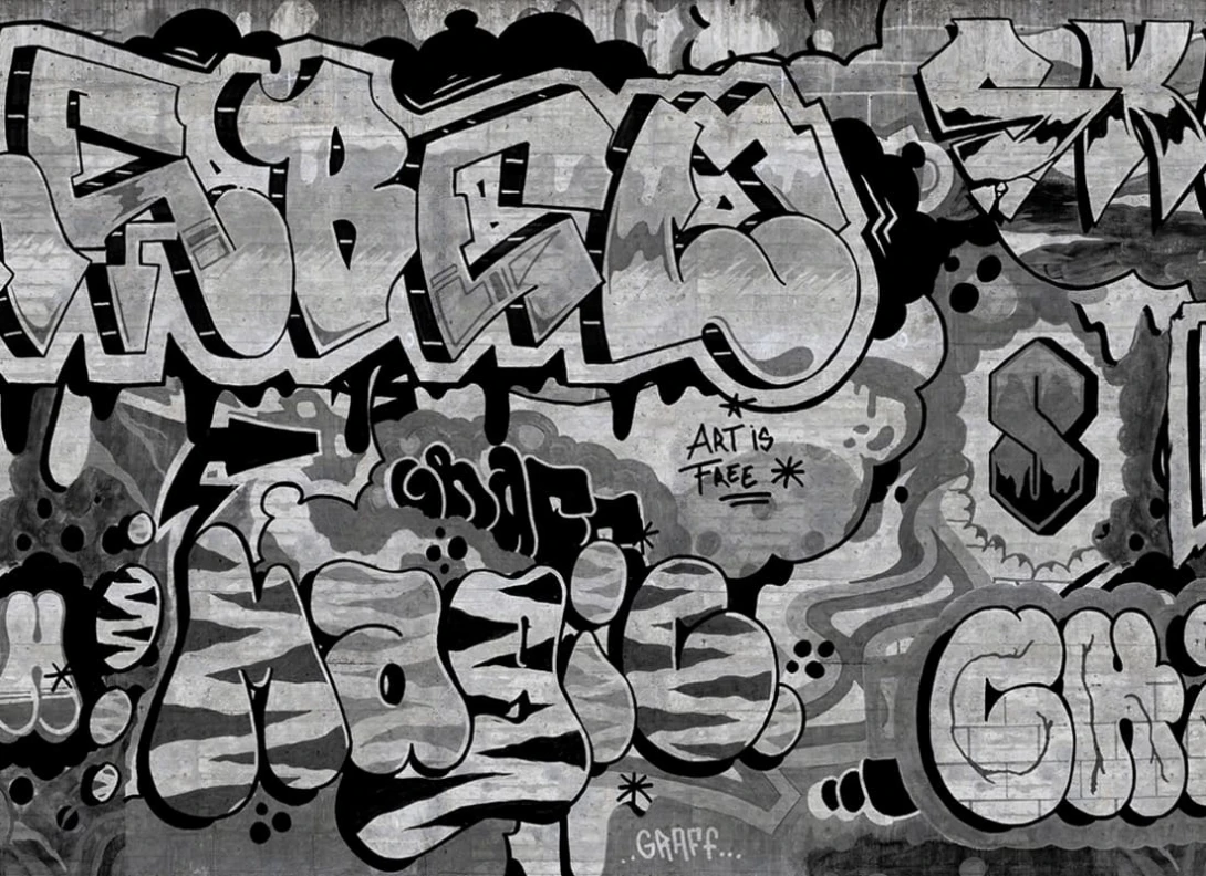 Rebel Walls R21020 Pops Graffiti Black - mural w graffiti