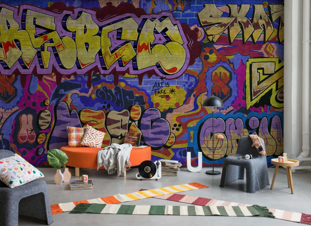 Rebel Walls R21021 Pops Graffiti Colorful - mural w graffiti