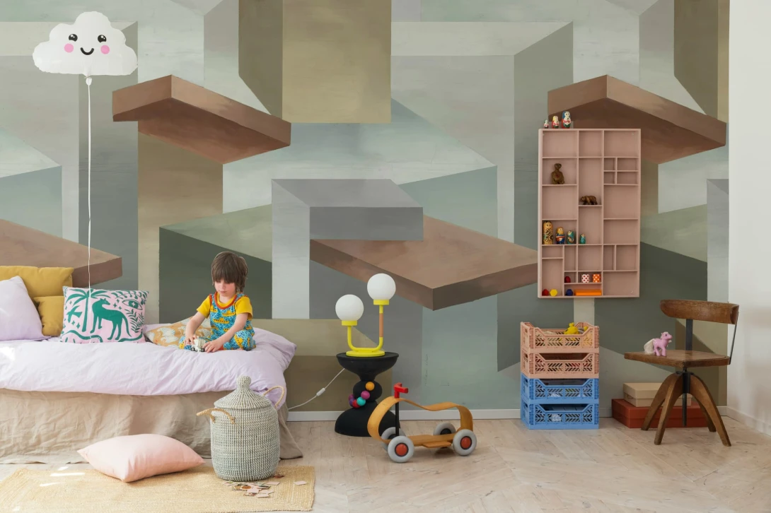 Rebel Walls R21074 Pops Geometrics Beige - mural geometryczny z efektem 3D