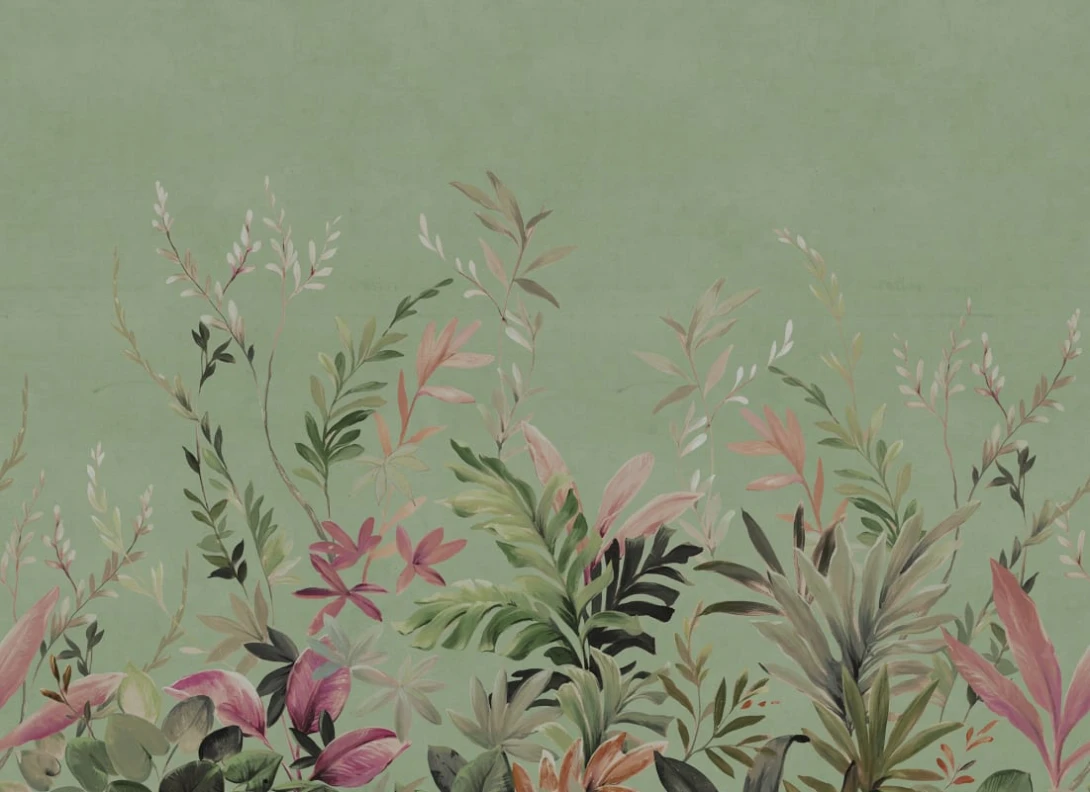 Rebel Walls R21166 Pops Jungle Meadow Green - mural w egzotyczne rośliny