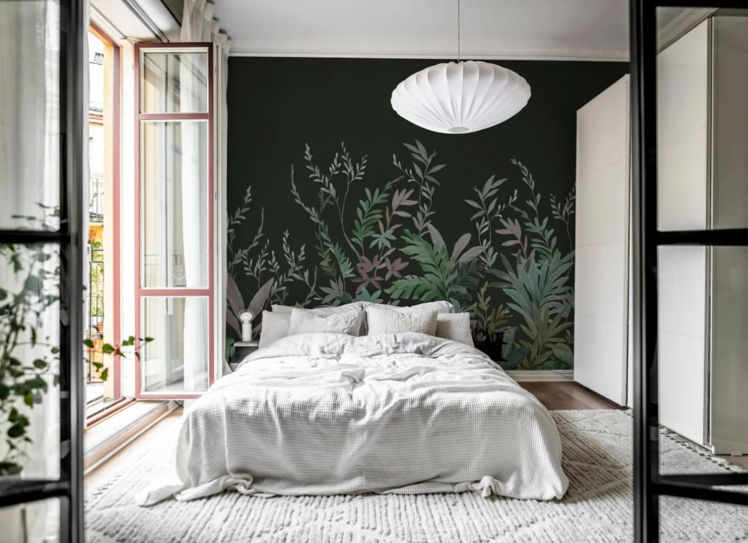 Rebel Walls R21167 Pops Jungle Meadow Black - mural w egzotyczne rośliny