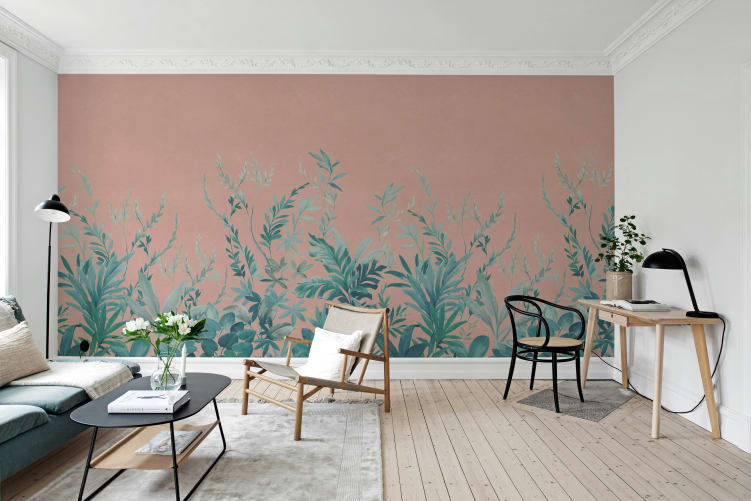 Rebel Walls R21168 Pops Jungle Meadow Pink - mural w egzotyczne rośliny