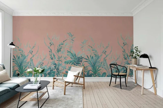 Rebel Walls R21168 Pops Jungle Meadow Pink - mural w egzotyczne rośliny