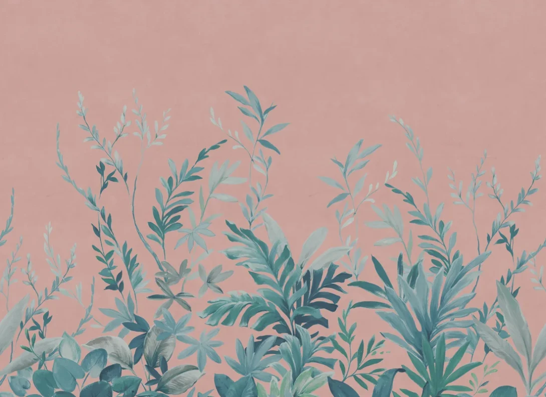 Rebel Walls R21168 Pops Jungle Meadow Pink - mural w egzotyczne rośliny