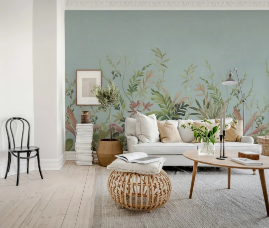 Rebel Walls R21169 Pops Jungle Meadow Blue - mural w egzotyczne rośliny