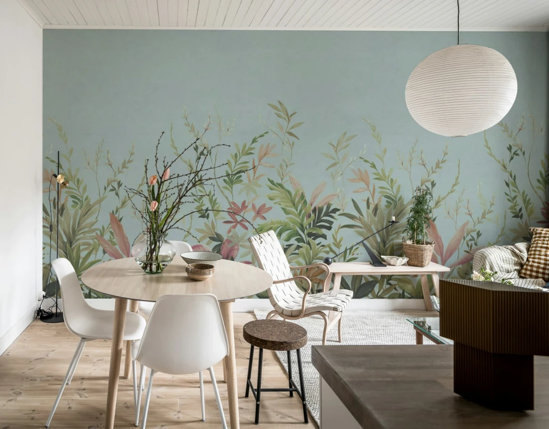 Rebel Walls R21169 Pops Jungle Meadow Blue - mural w egzotyczne rośliny