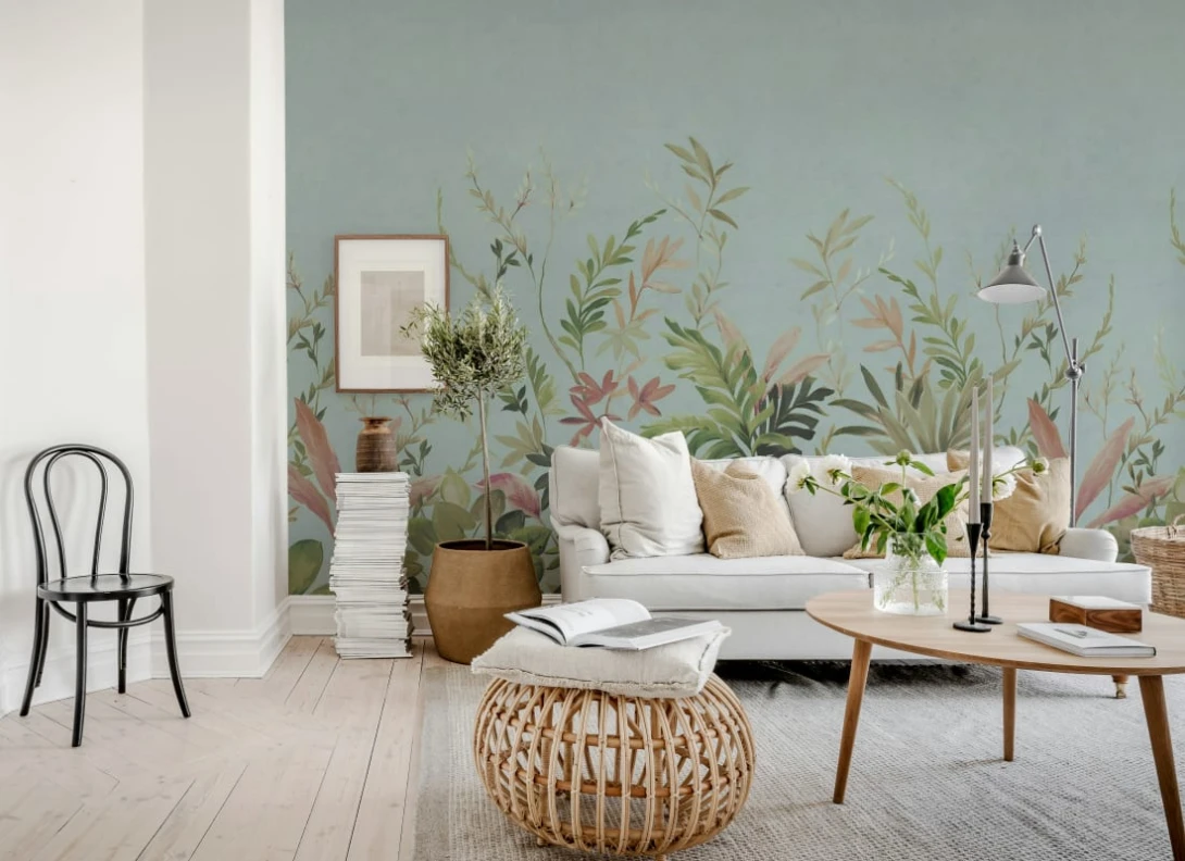Rebel Walls R21169 Pops Jungle Meadow Blue - mural w egzotyczne rośliny