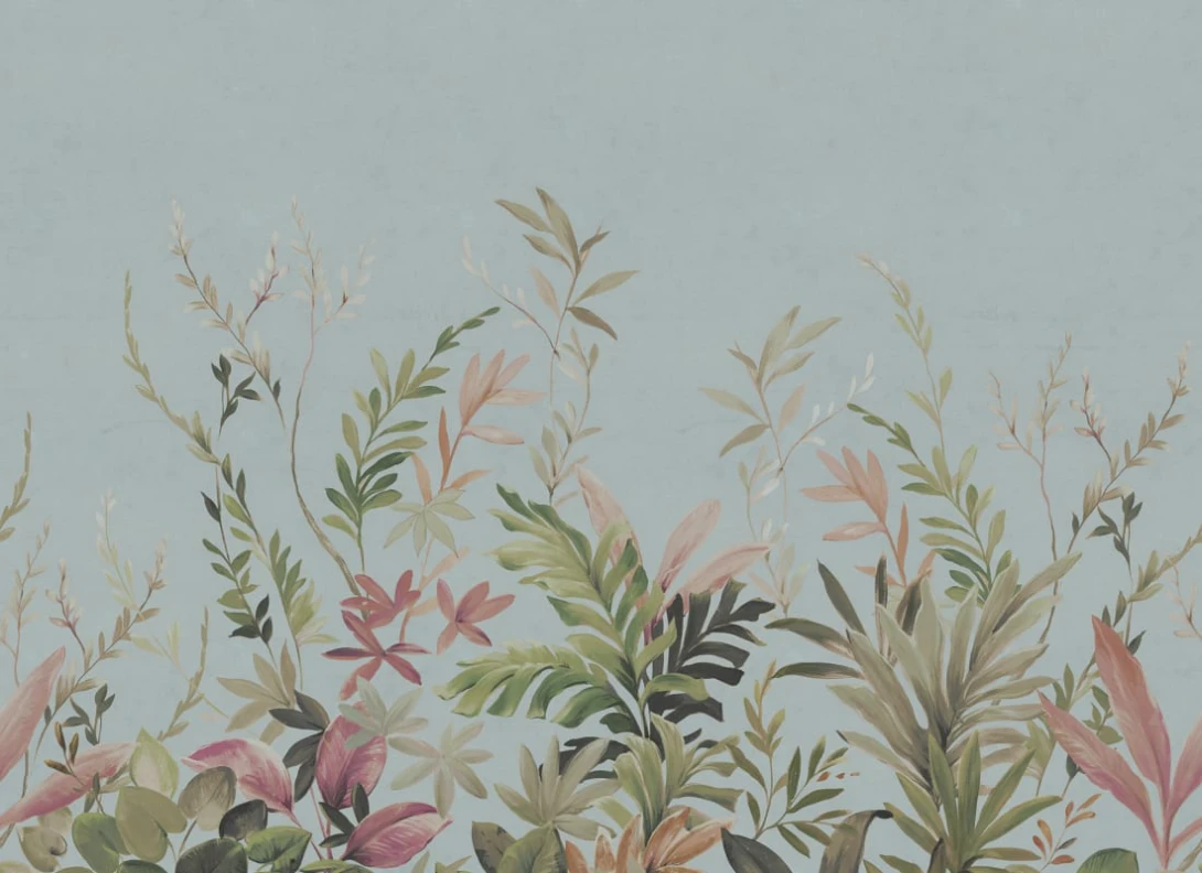 Rebel Walls R21169 Pops Jungle Meadow Blue - mural w egzotyczne rośliny