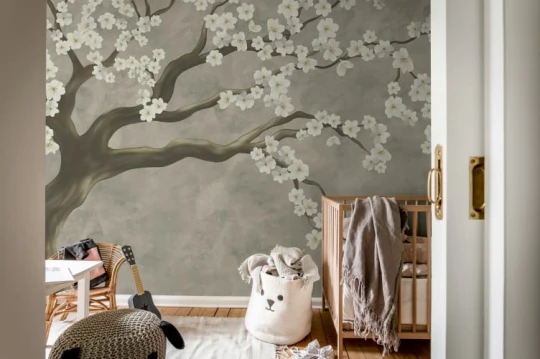 Rebel Walls R21424 Pops Calm Blossom White - mural w kwitnące drzewo