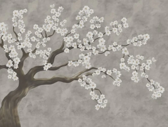 Rebel Walls R21424 Pops Calm Blossom White - mural w kwitnące drzewo