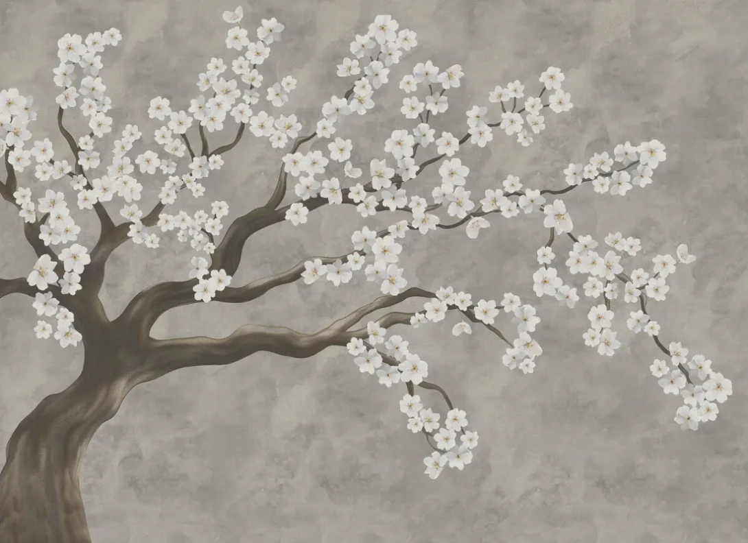 Rebel Walls R21424 Pops Calm Blossom White - mural w kwitnące drzewo