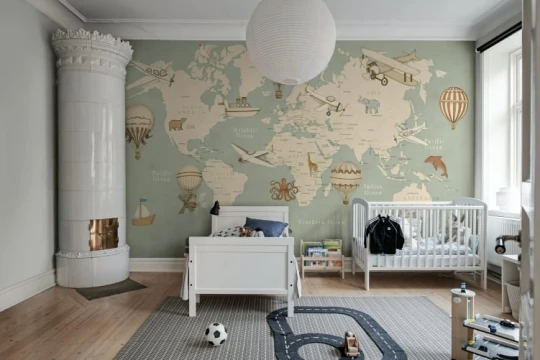 Rebel Walls R21425 Pops Playful World Blue - mural dziecięcy w mapę świata