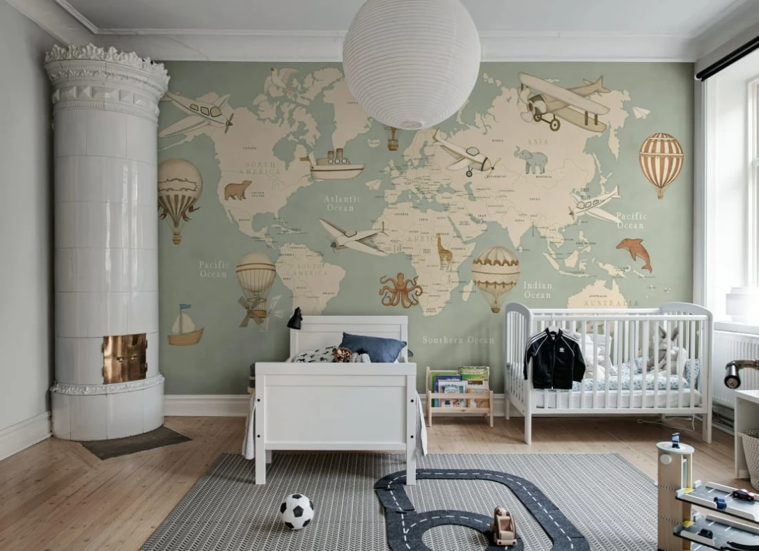 Rebel Walls R21425 Pops Playful World Blue - mural dziecięcy w mapę świata