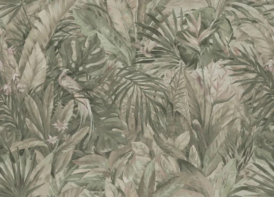Rebel Walls R21519 Pops Birds in the Jungle Light Green - mural w dżunglę