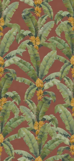 Rebel Walls R21525 Pops Banana Leaf Burgundy - mural w bananowce