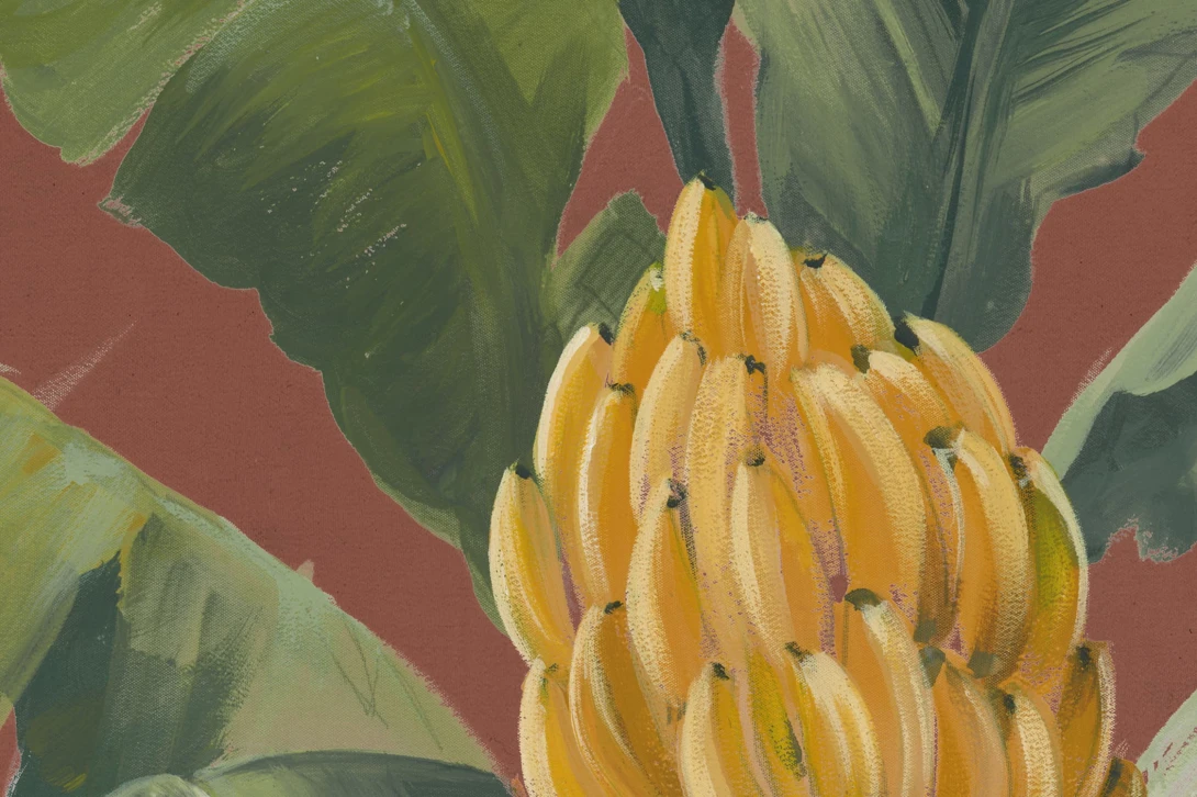 Rebel Walls R21525 Pops Banana Leaf Burgundy - mural w bananowce