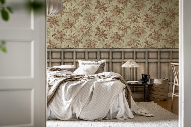 Rebel Walls R21608 Pops Rustic Bouquet Panels - mural w kwiaty i drewnianą lamperię