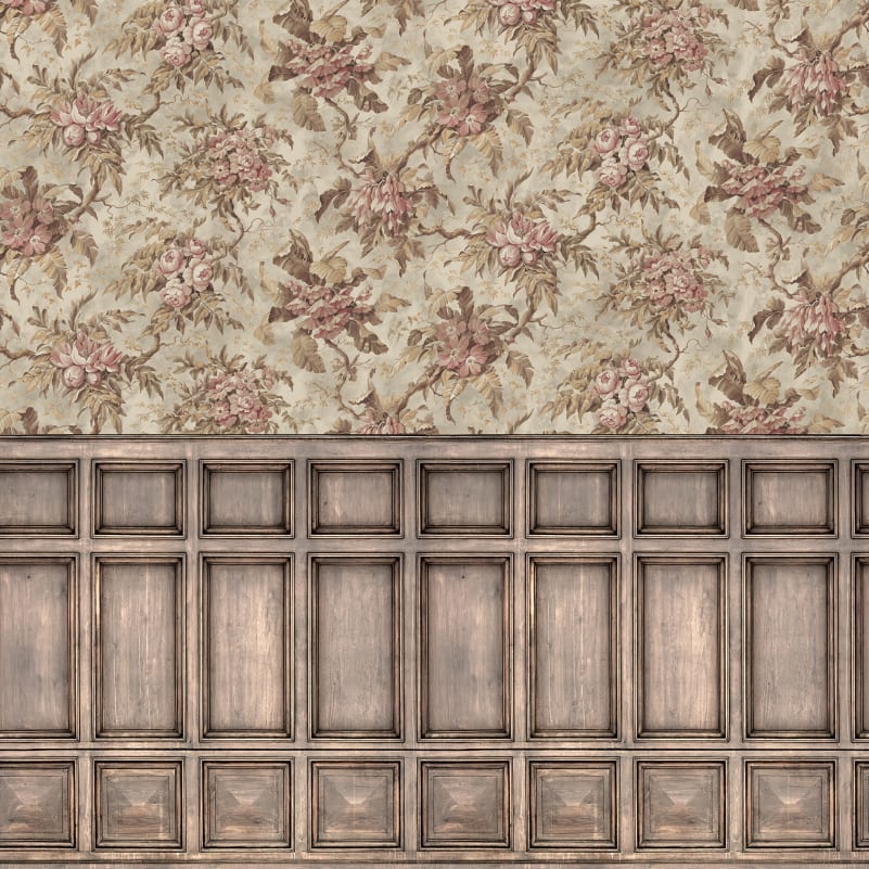 Rebel Walls R21608 Pops Rustic Bouquet Panels - mural w kwiaty i drewnianą lamperię