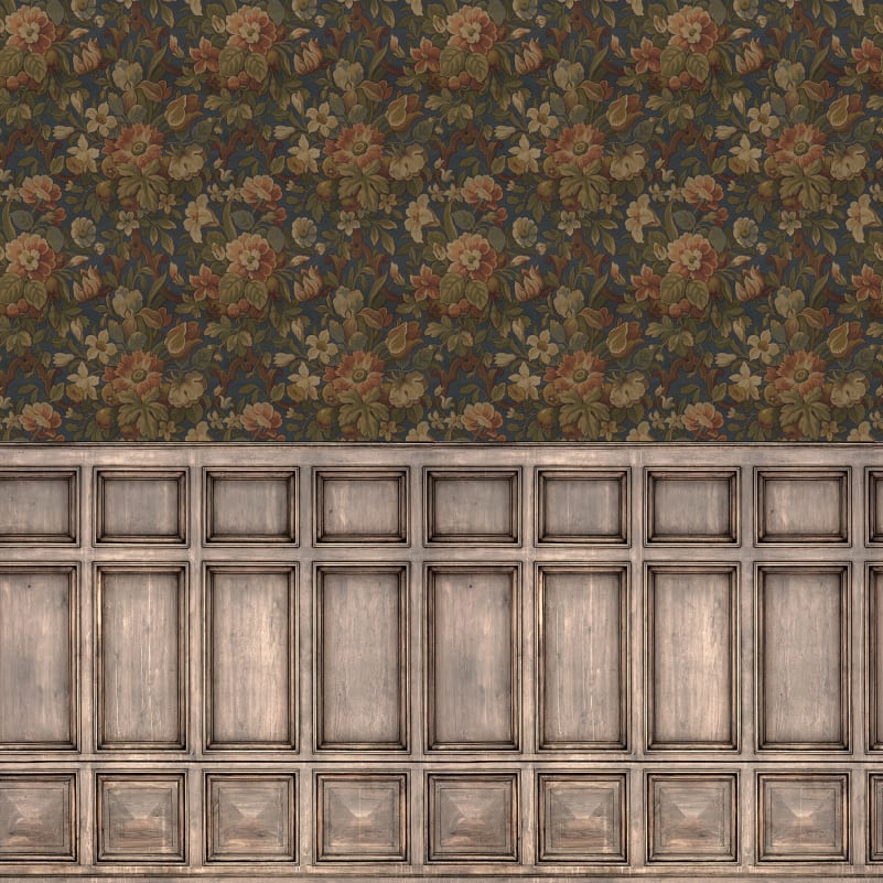 Rebel Walls R21610 Pops Vintage Garden Panels - mural w kwiaty i drewnianą lamperię