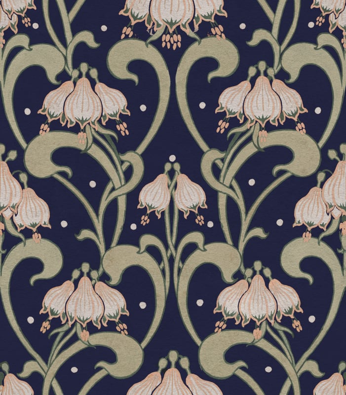 Rebel Walls R21746 Pops Art Nouveau Flower Blue - mural w secesyjny ornament roślinny