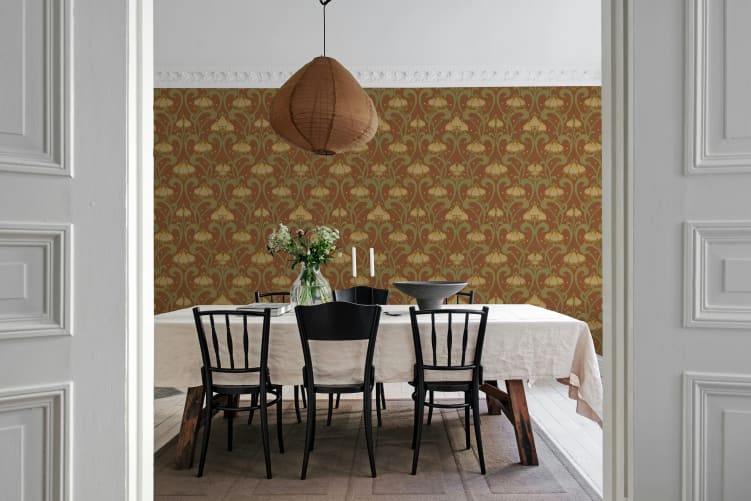 Rebel Walls R21749 Pops Art Nouveau Flower Red - mural w secesyjny ornament roślinny