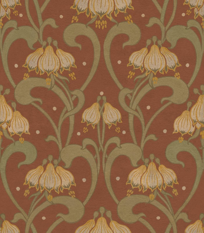 Rebel Walls R21749 Pops Art Nouveau Flower Red - mural w secesyjny ornament roślinny