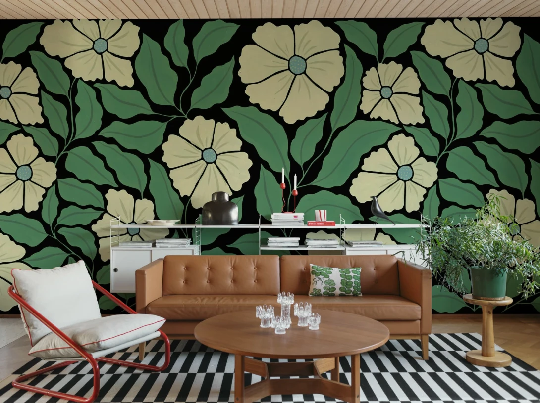 Rebel Walls R21791 Pops Bold Abstract Flower Black - mural w kwiaty
