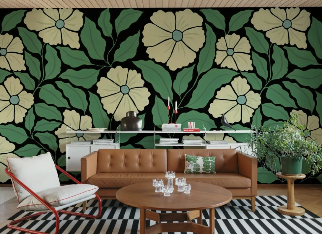 Rebel Walls R21791 Pops Bold Abstract Flower Black - mural w kwiaty