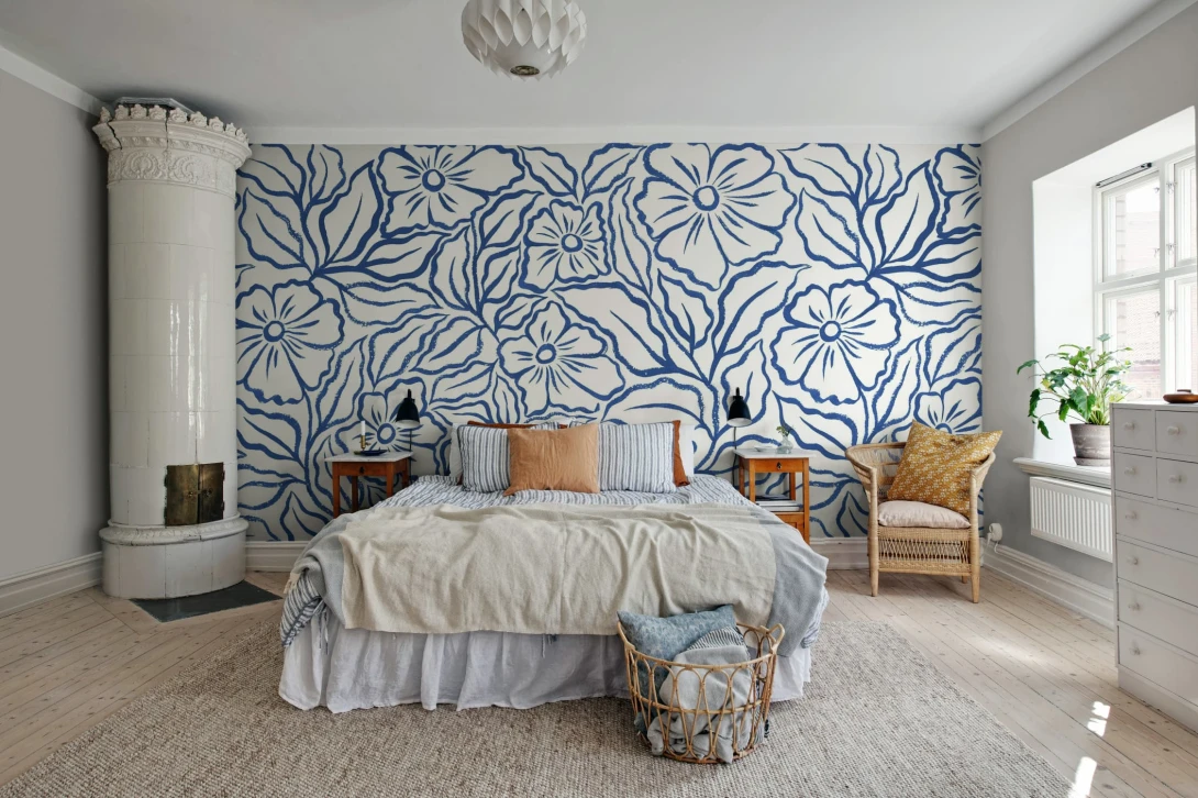 Rebel Walls R21881 Pops Ink Flowers Blue - mural w kwiaty