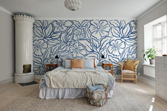 Rebel Walls R21881 Pops Ink Flowers Blue - mural w kwiaty