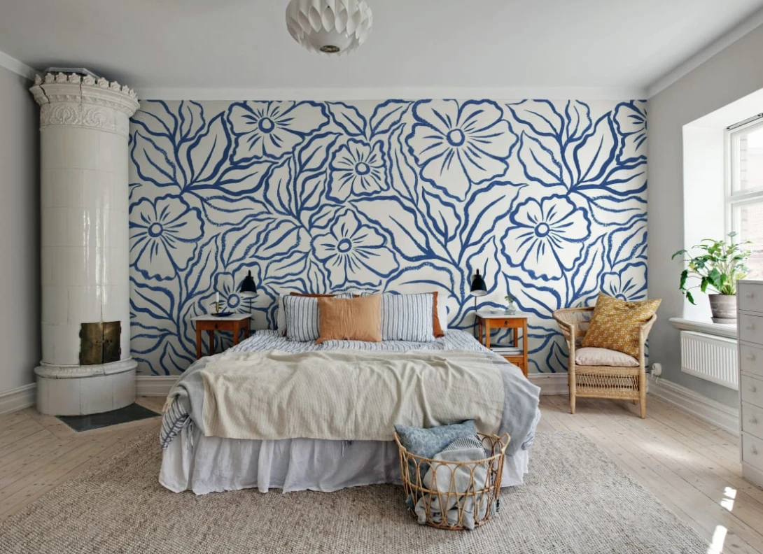 Rebel Walls R21881 Pops Ink Flowers Blue - mural w kwiaty