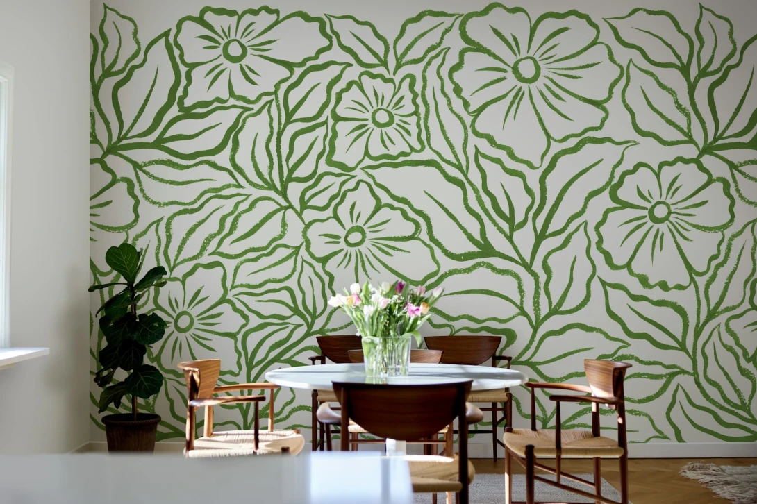 Rebel Walls R21882 Pops Ink Flowers Green - mural w kwiaty