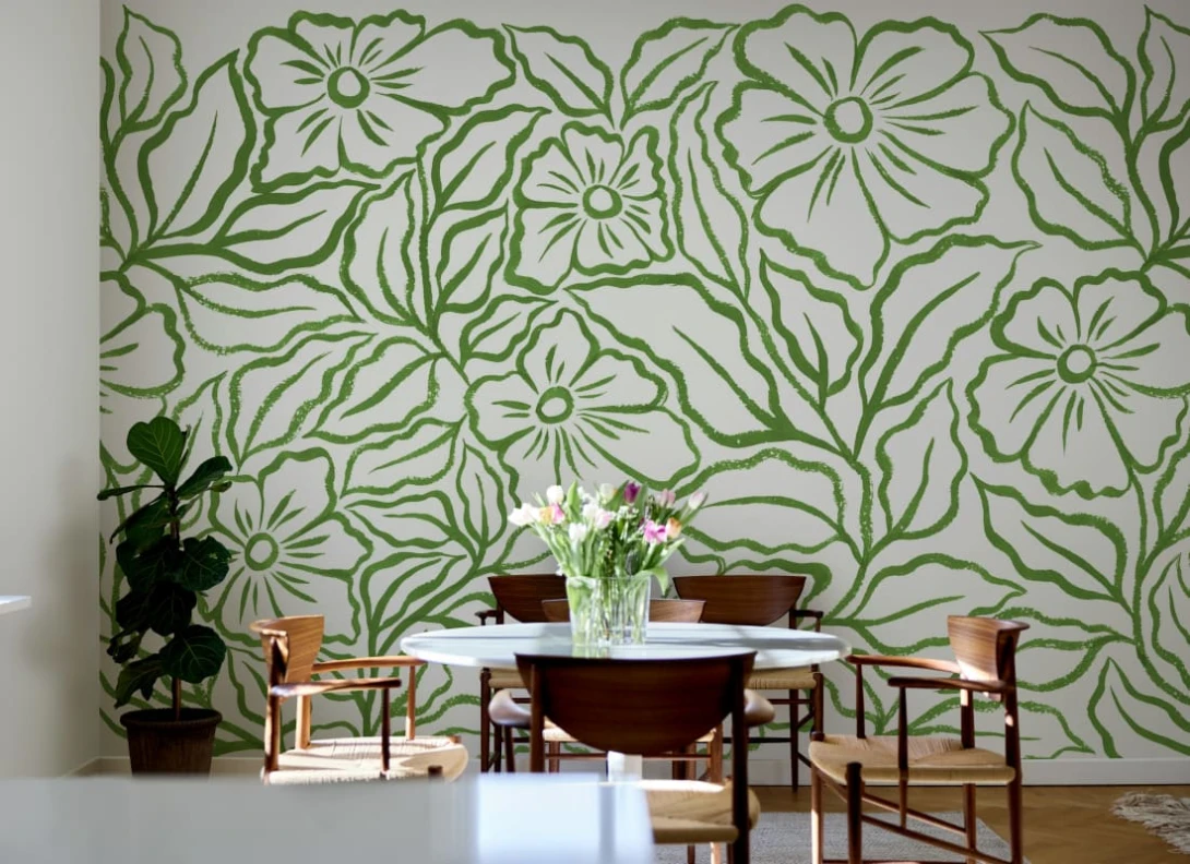 Rebel Walls R21882 Pops Ink Flowers Green - mural w kwiaty