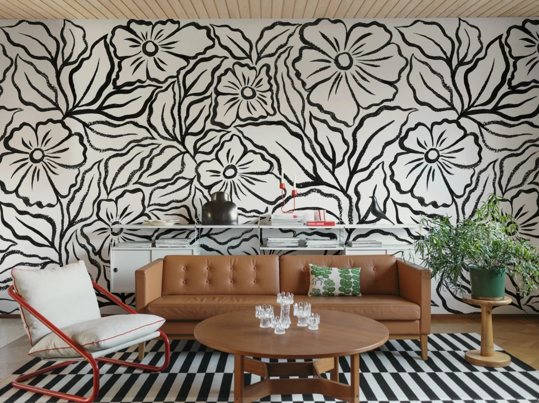 Rebel Walls R21883 Pops Ink Flowers Black - mural w kwiaty