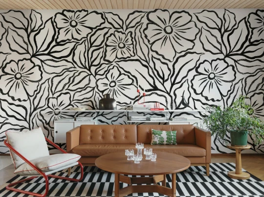 Rebel Walls R21883 Pops Ink Flowers Black - mural w kwiaty