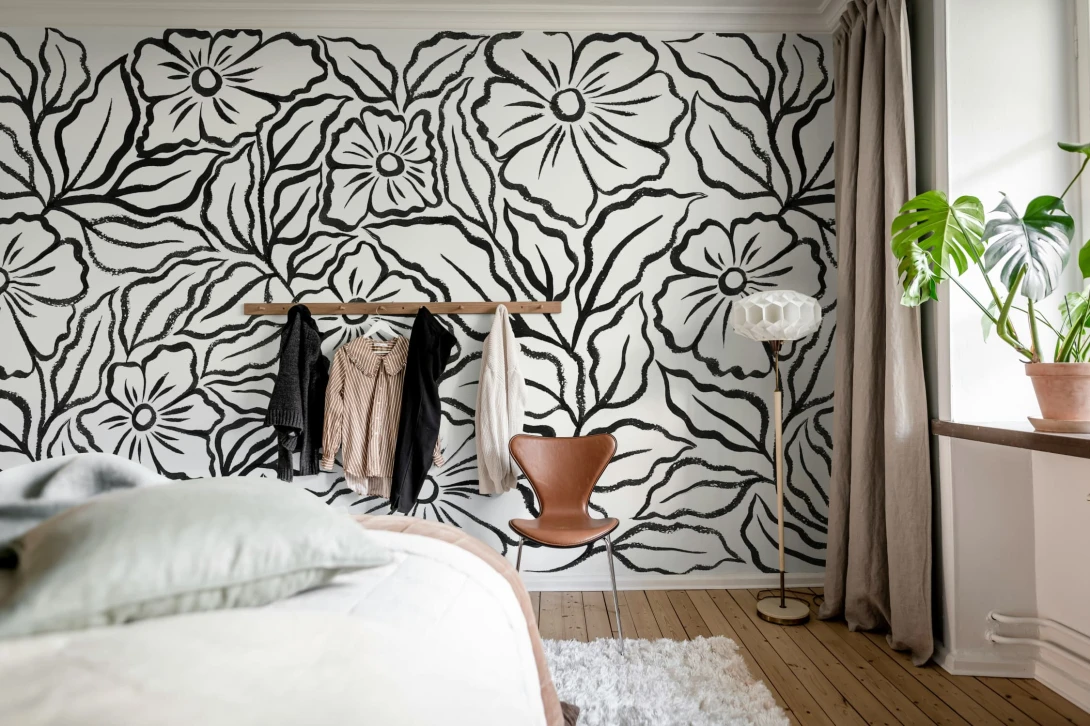 Rebel Walls R21883 Pops Ink Flowers Black - mural w kwiaty