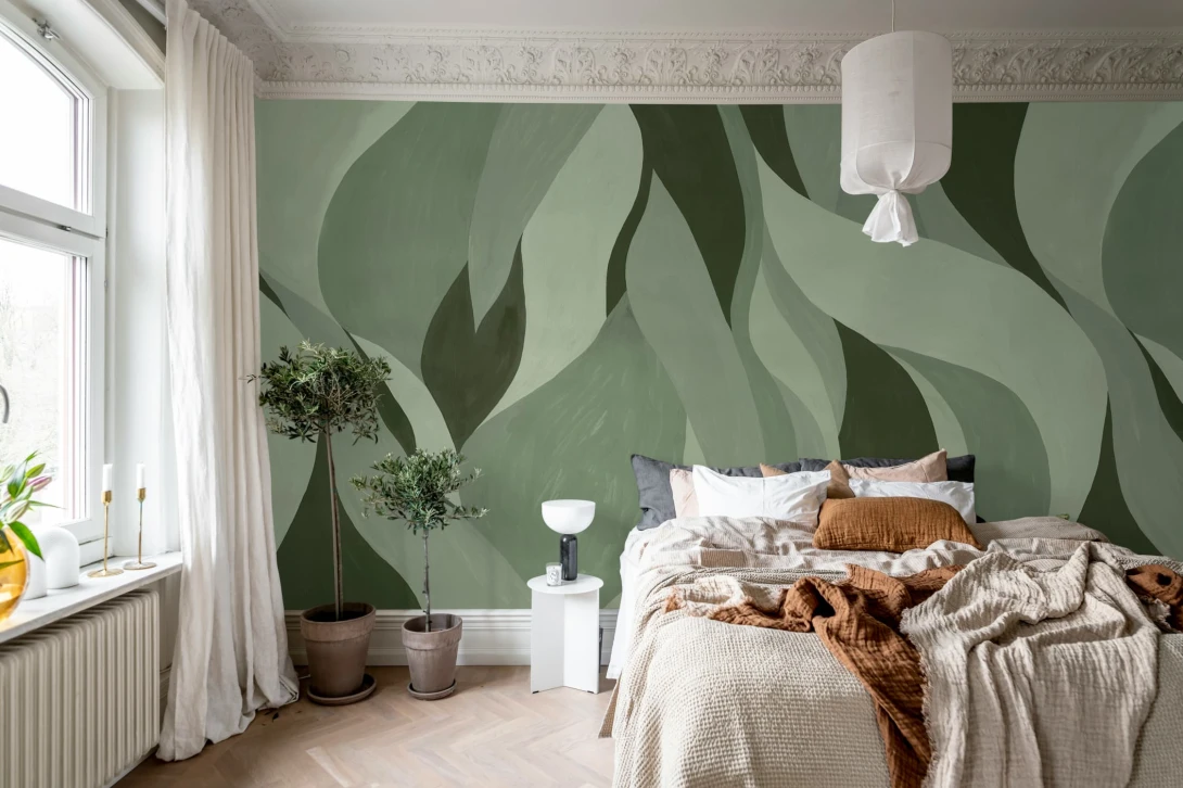Rebel Walls R21908 Pops Velvet Flames Green - mural w abstrakcyjne płomienie