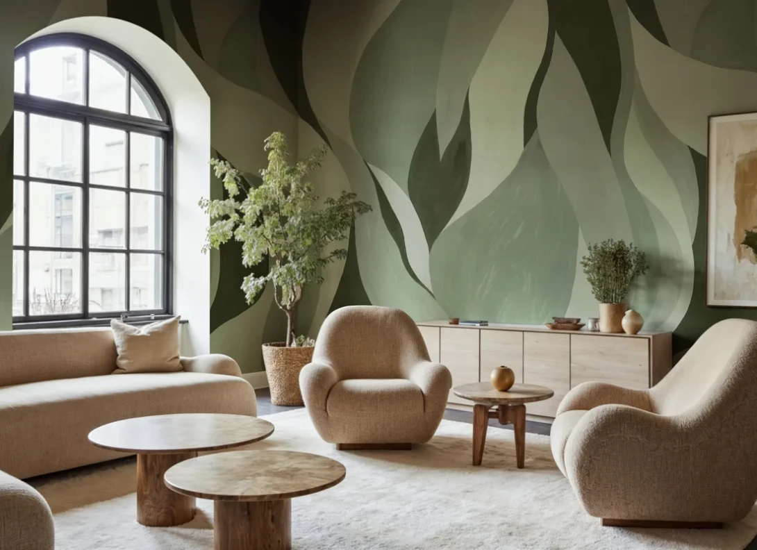 Rebel Walls R21908 Pops Velvet Flames Green - mural w abstrakcyjne płomienie