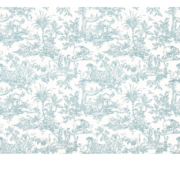 Anna French ATWW15170 Antilles Antilles Toile Spa Blue - tapeta w egzotyczny motyw toile de jouy