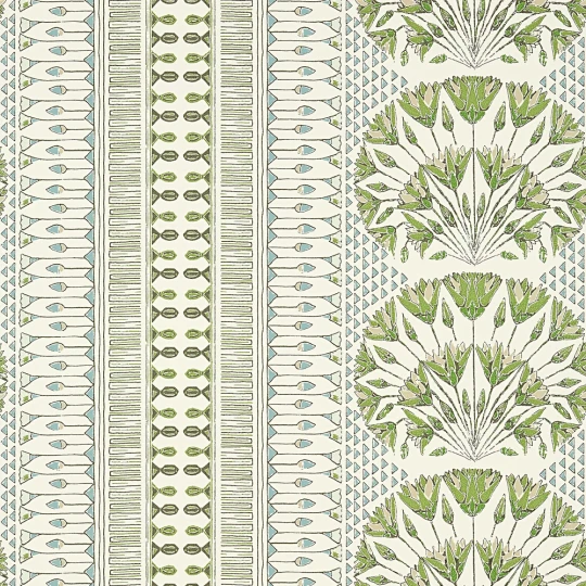 Anna French AT9623 Savoy Cairo Green and White - tapeta w kwiaty lotosu i paski