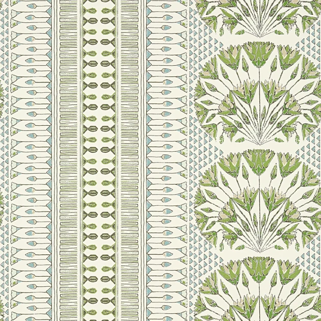 Anna French AT9623 Savoy Cairo Green and White - tapeta w kwiaty lotosu i paski
