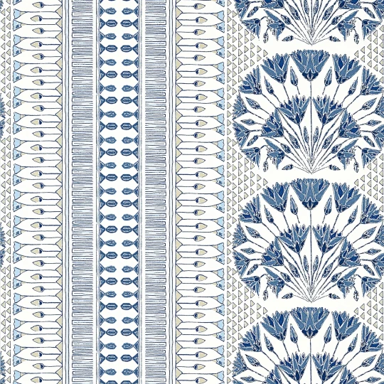 Anna French AT9624 Savoy Cairo Blue and White - tapeta w kwiaty lotosu i paski
