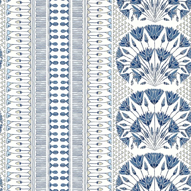 Anna French AT9624 Savoy Cairo Blue and White - tapeta w kwiaty lotosu i paski