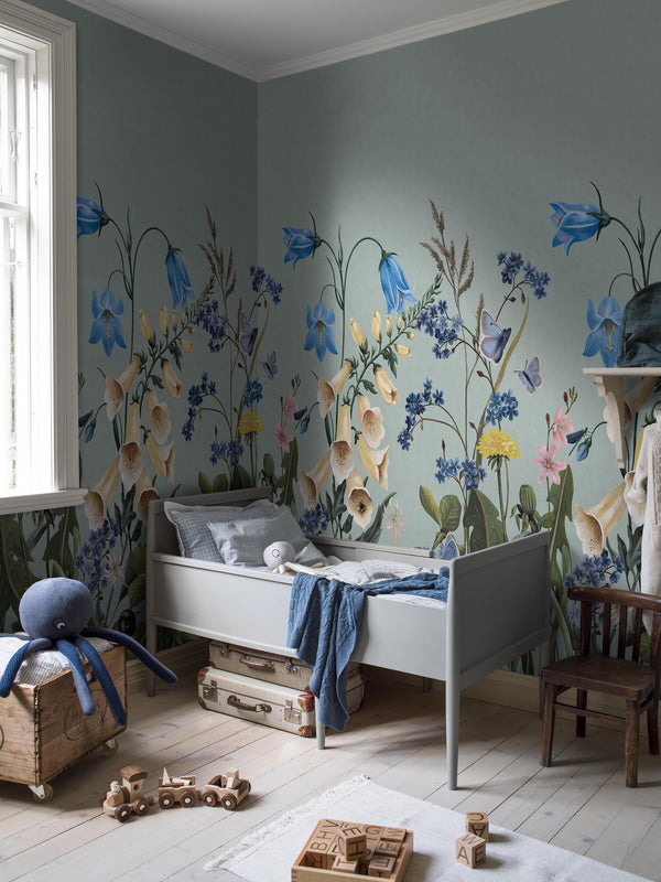 Boras Tapeter 9863W Studio Kids Bluebell Magic Blue - mural w kwiaty polne